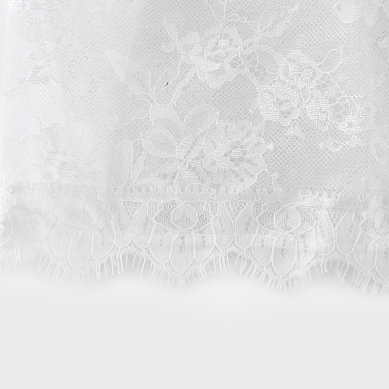Aurélie Midi Dress - Puff Sleeves - Bustier Style - Lace Trim - Tiered Design - Back Zipper