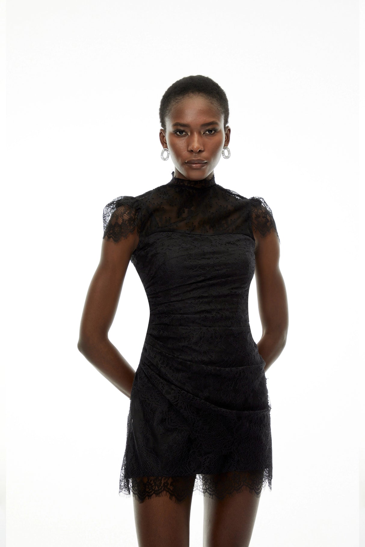 Aurora Black Lace Ruched Mini Dress