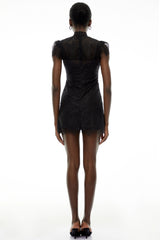 Aurora Black Lace Ruched Mini Dress