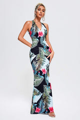 Aurora Blue Tropical Print Maxi Dress