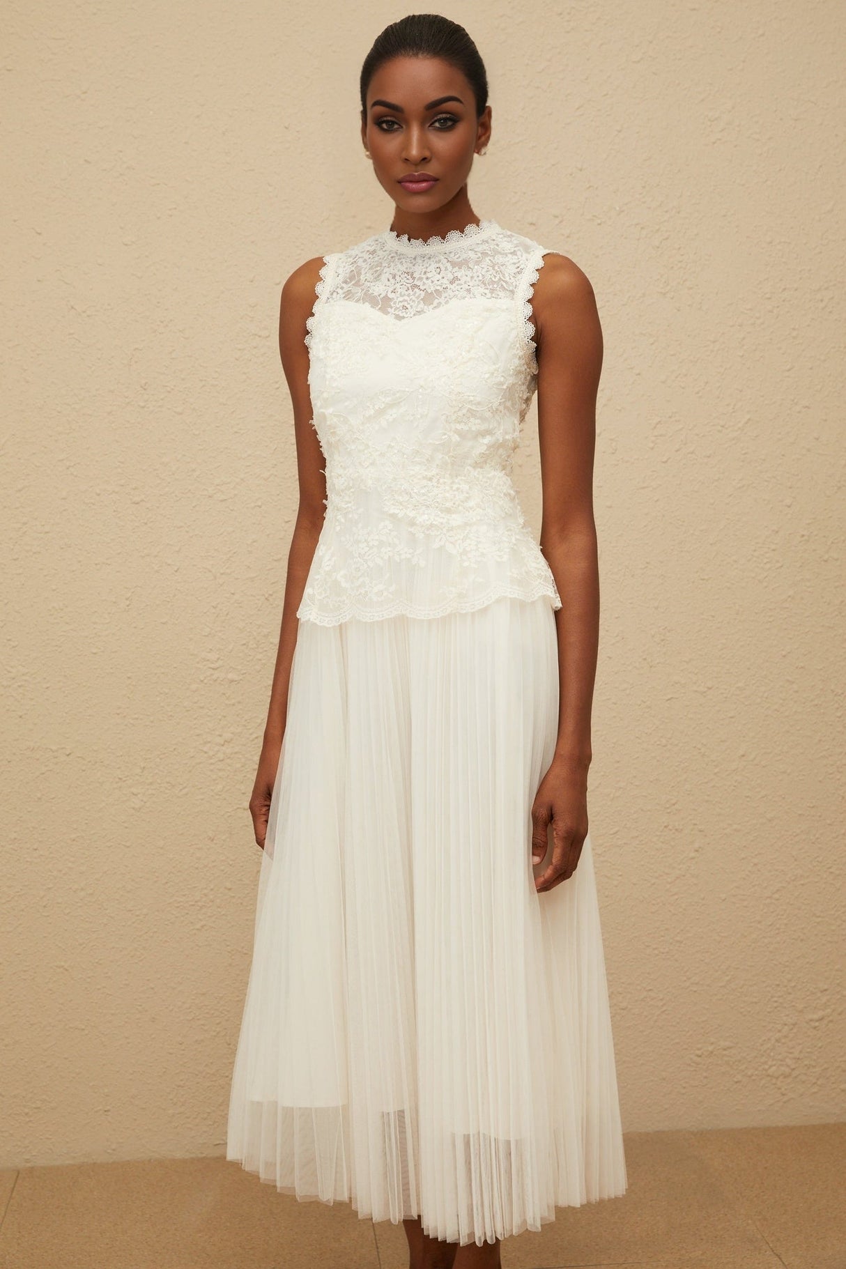 Aurora Midi Dress - Peplum Waist - Floral Lace - Sequin Detailing - Scallop Hem - Rear Zip Fastening