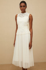 Aurora Midi Dress - Peplum Waist - Floral Lace - Sequin Detailing - Scallop Hem - Rear Zip Fastening