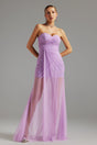 Aurora Purple Strapless Ruched Maxi Dress