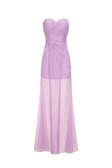 Aurora Purple Strapless Ruched Maxi Dress