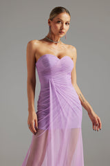 Aurora Purple Strapless Ruched Maxi Dress