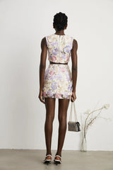 Aurora Top & Skirt Set - Embroidered Detailing - 3D Petal Design - Sleeveless - High Waist - Rear Zip Fastening