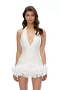 Aurora White Plunge Neck Ruched Mini Dress