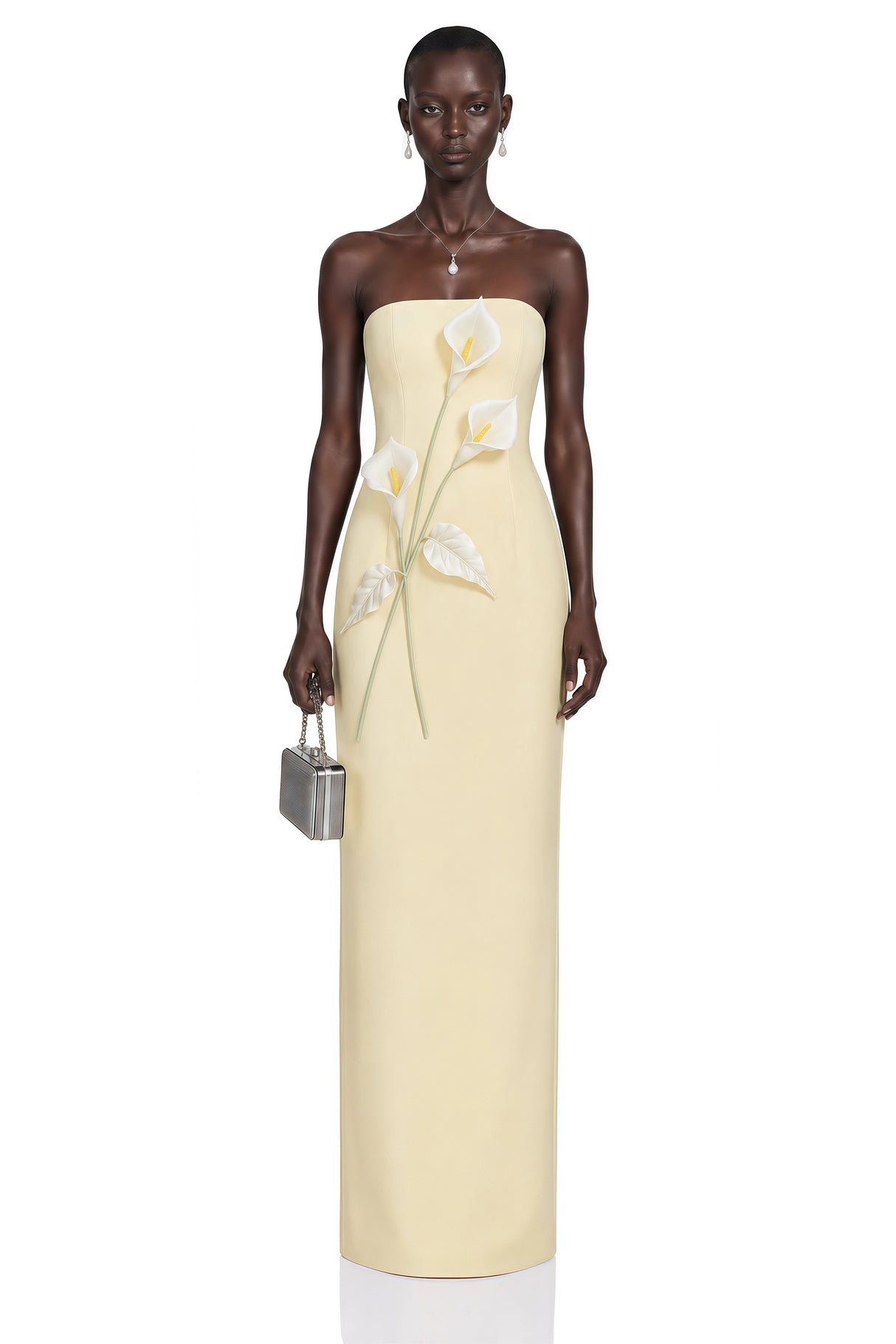 Aurora Yellow Off Shoulder Maxi Dress with 3D Florals