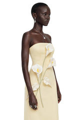 Aurora Yellow Off Shoulder Maxi Dress with 3D Florals