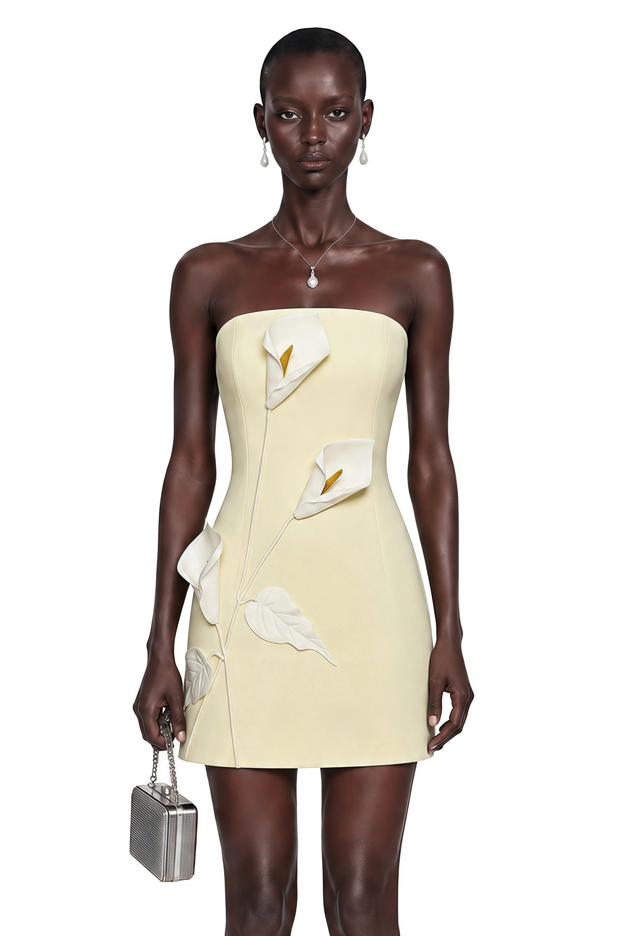 Aurora Yellow Off Shoulder Mini Dress with 3D Florals