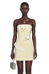 Aurora Yellow Off Shoulder Mini Dress with 3D Florals