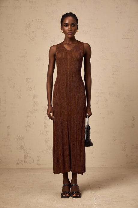 Aurore brown knitted midi dress with cut out details