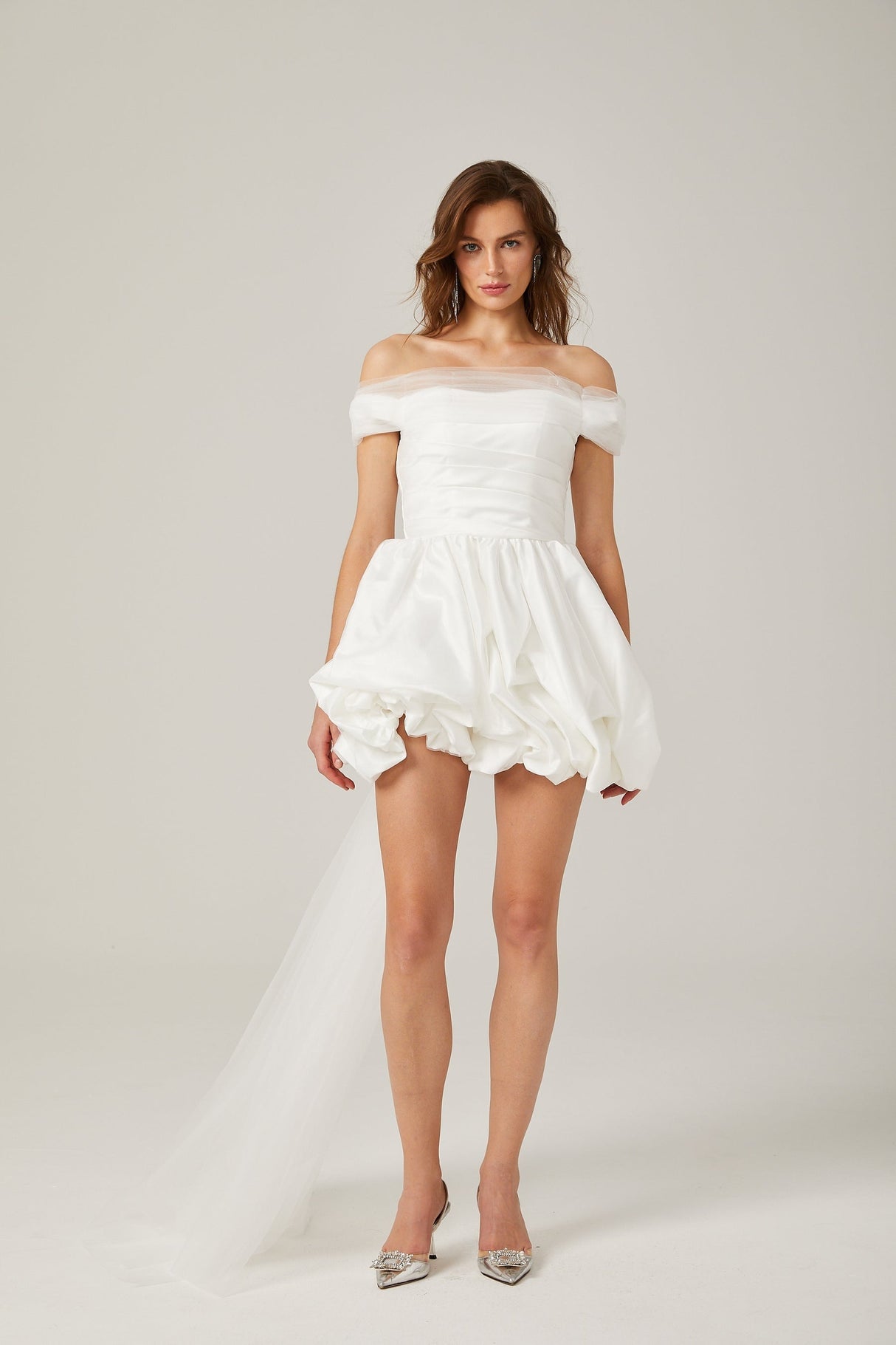 Aurore white offshoulder bowknot mini dress