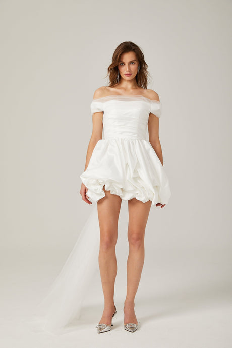 Aurore white offshoulder bowknot mini dress