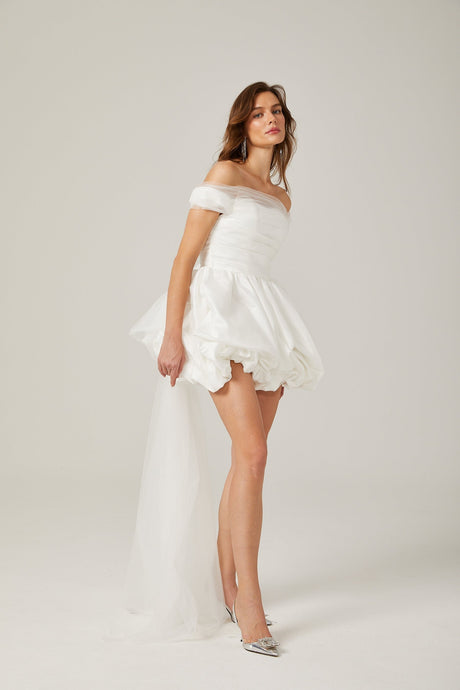 Aurore white offshoulder bowknot mini dress