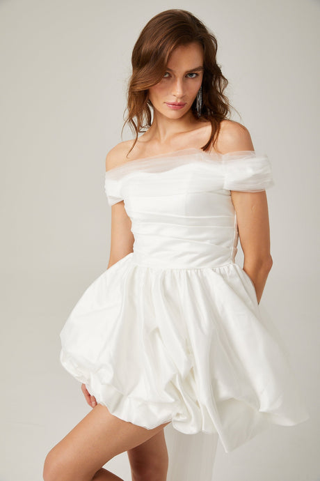 Aurore white offshoulder bowknot mini dress