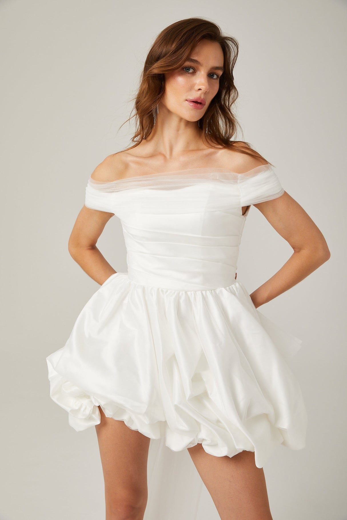 Aurore white offshoulder bowknot mini dress