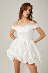 Aurore white offshoulder bowknot mini dress