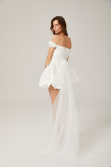 Aurore white offshoulder bowknot mini dress