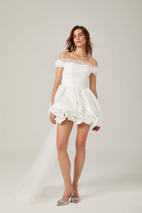 Aurore white offshoulder bowknot mini dress