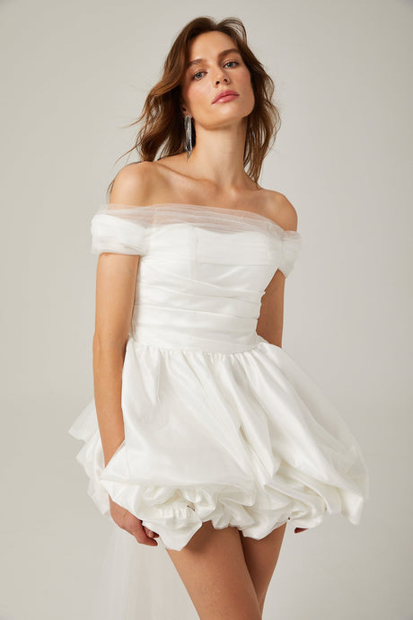 Aurore white offshoulder bowknot mini dress