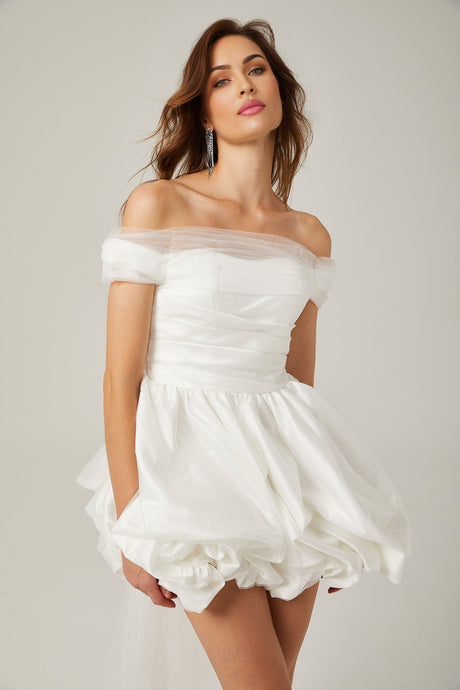 Aurore white offshoulder bowknot mini dress