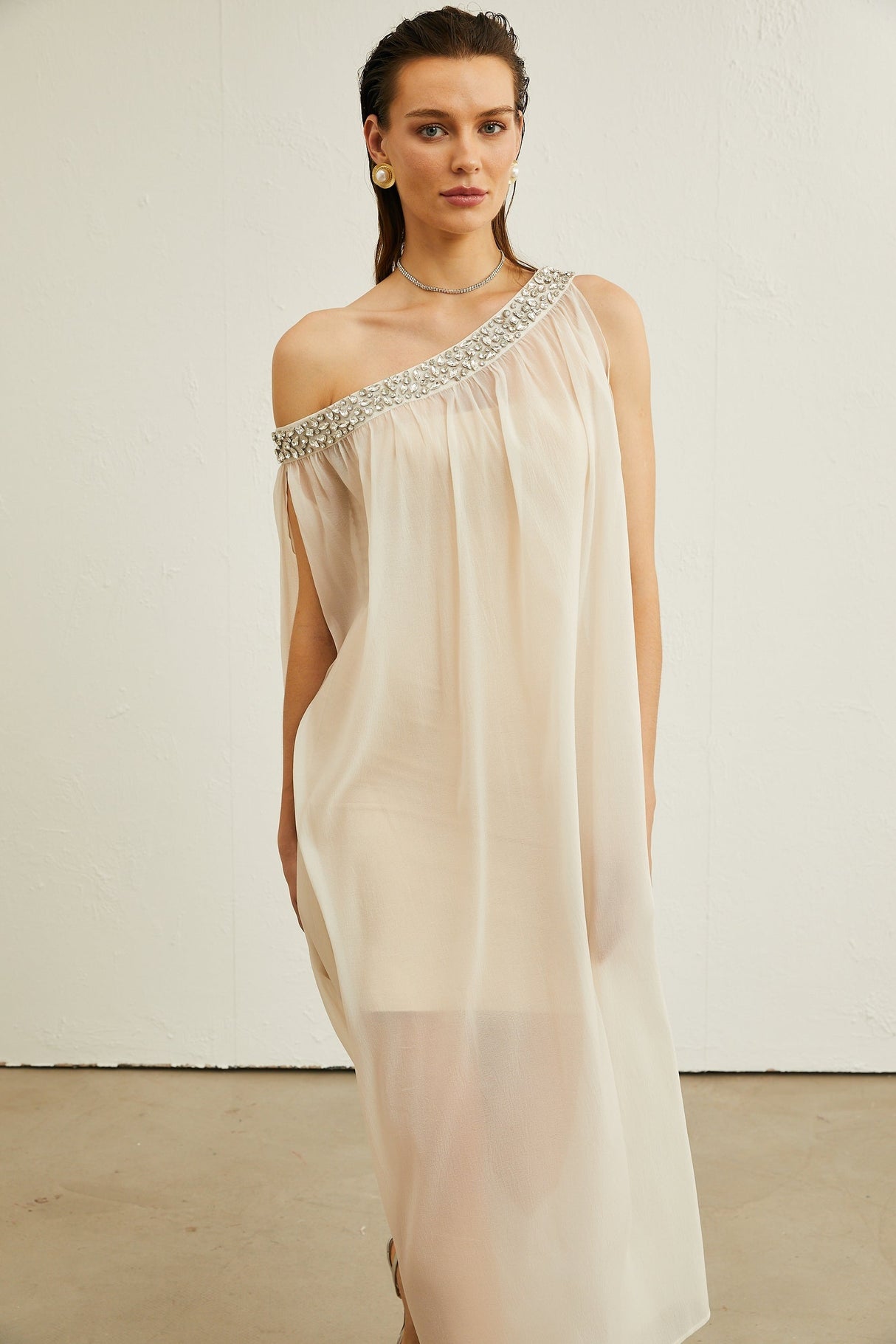Austen crystalembellished semisheer midi dress