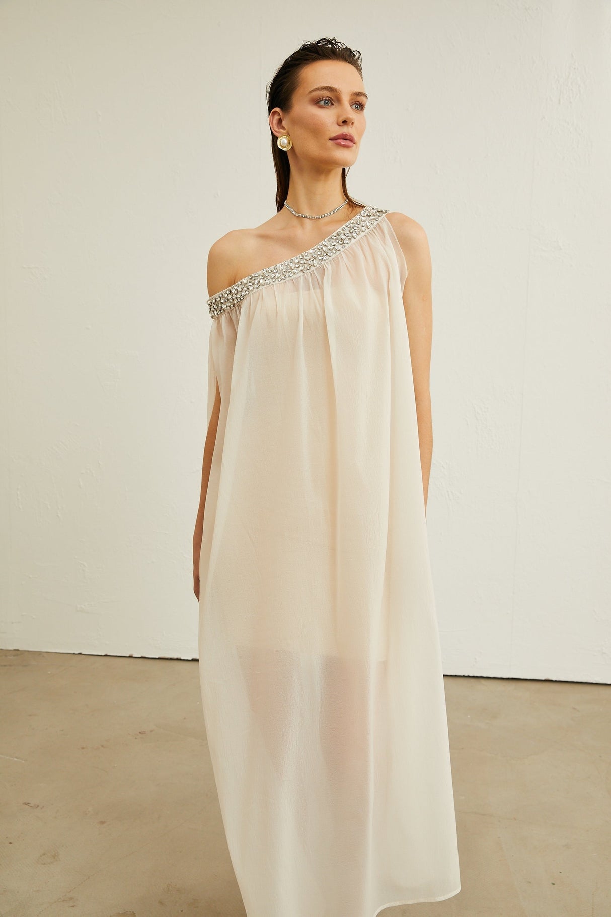 Austen crystalembellished semisheer midi dress