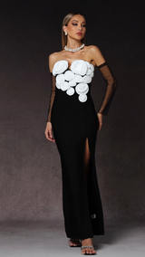Autumn Black Floral Off-Shoulder Evening Dress