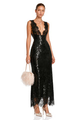 Ava Black Lace Panel Sequined Maxi Dress