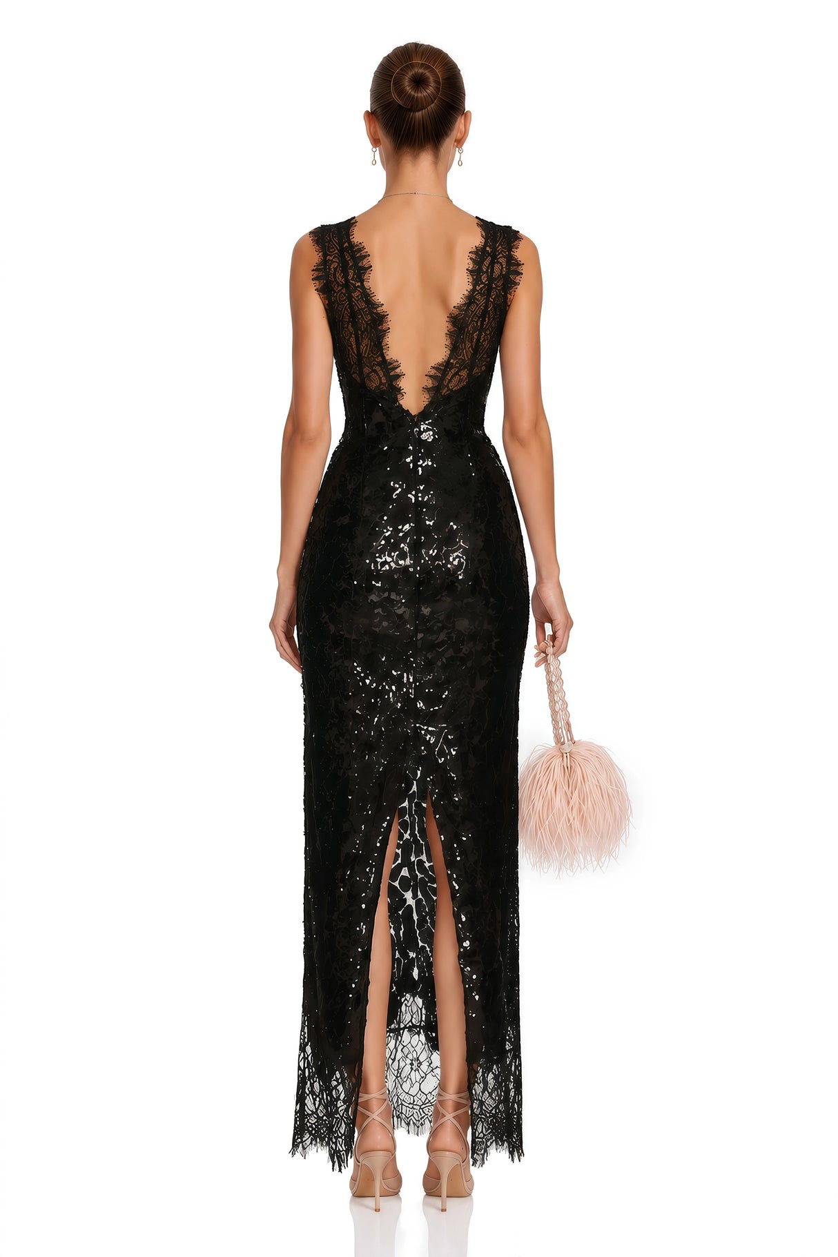 Ava Black Lace Panel Sequined Maxi Dress