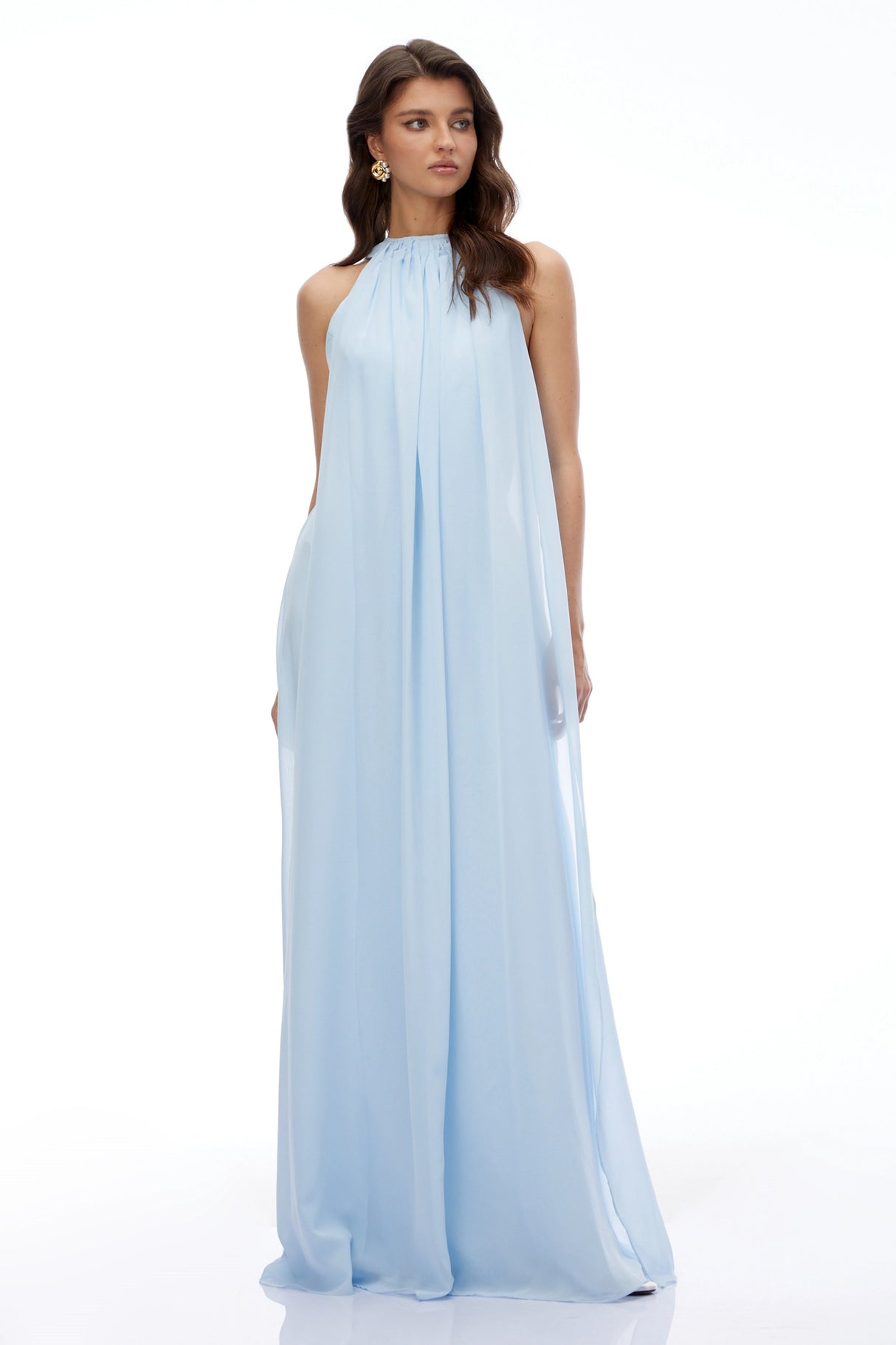 Ava Blue Sleeveless Pleated Maxi Dress