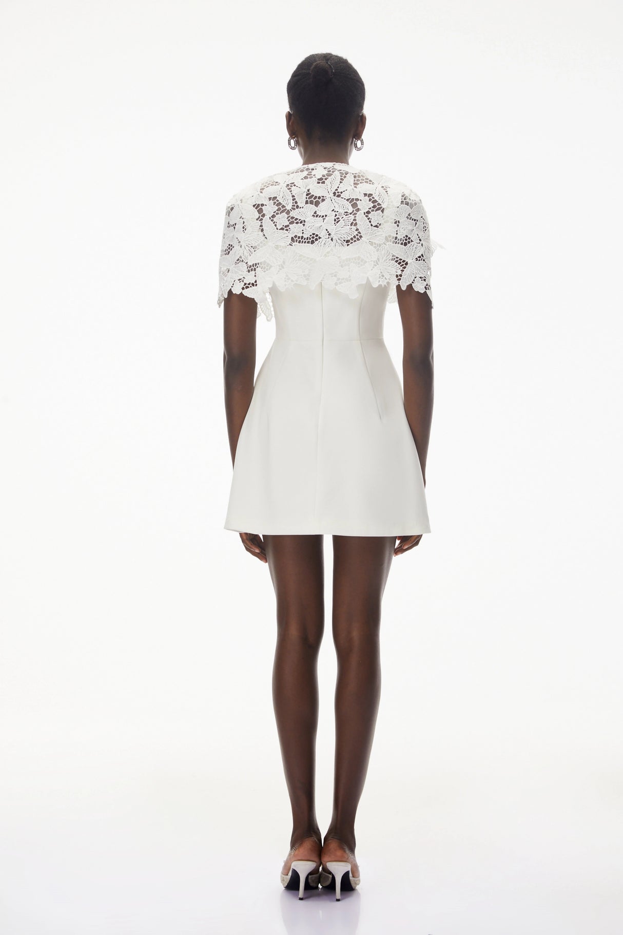 Ava White Floral Lace Mini Dress with Butterfly Applique