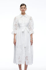 Aveline White Lace Midi Dress With CutOuts