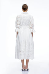 Aveline White Lace Midi Dress With CutOuts
