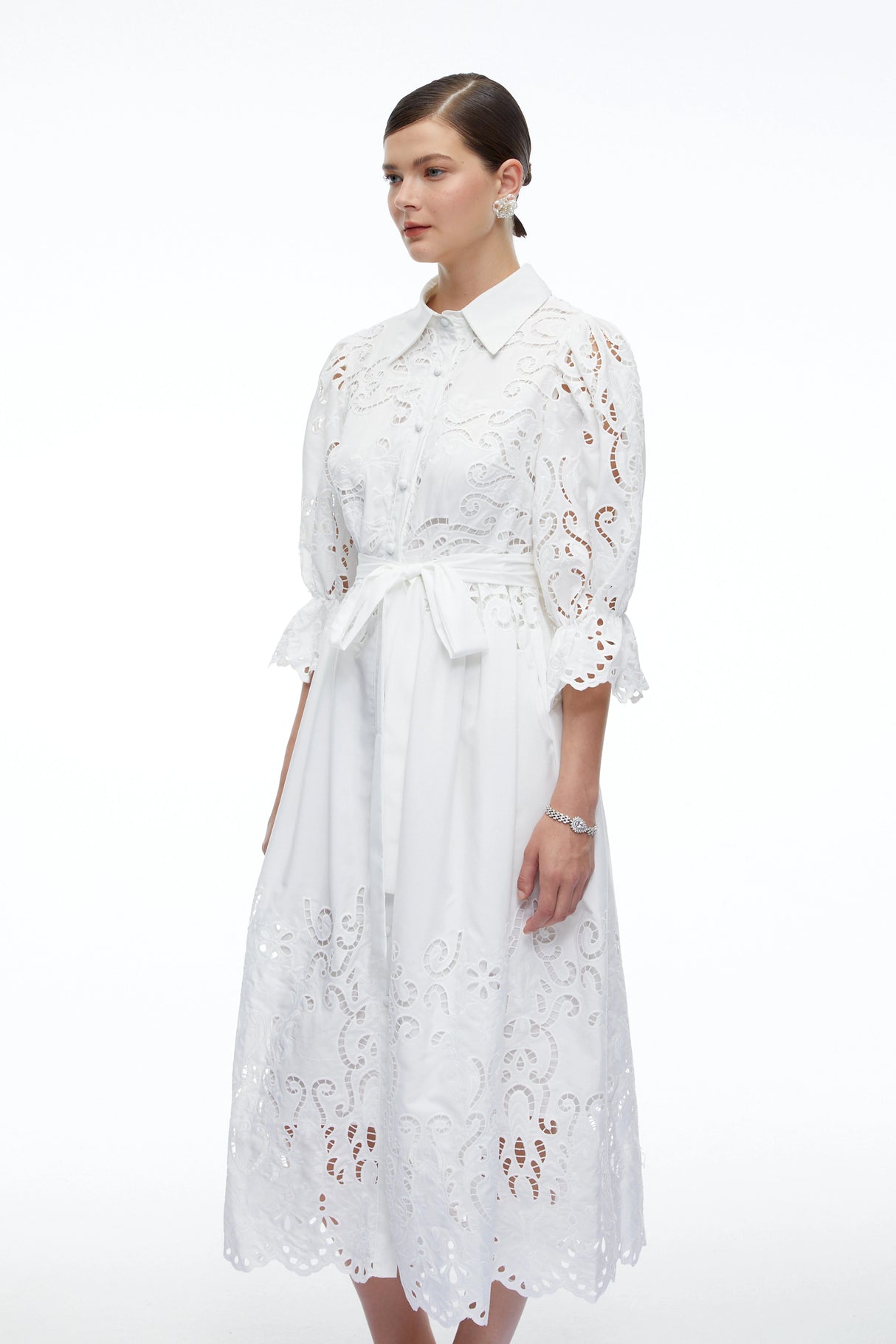Aveline White Lace Midi Dress With CutOuts
