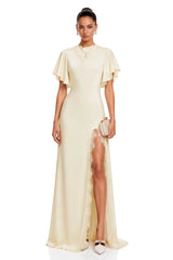 Aveline White Short Sleeves Maxi Dress with Slit