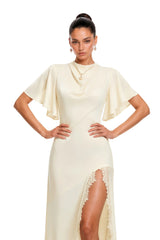 Aveline White Short Sleeves Maxi Dress with Slit