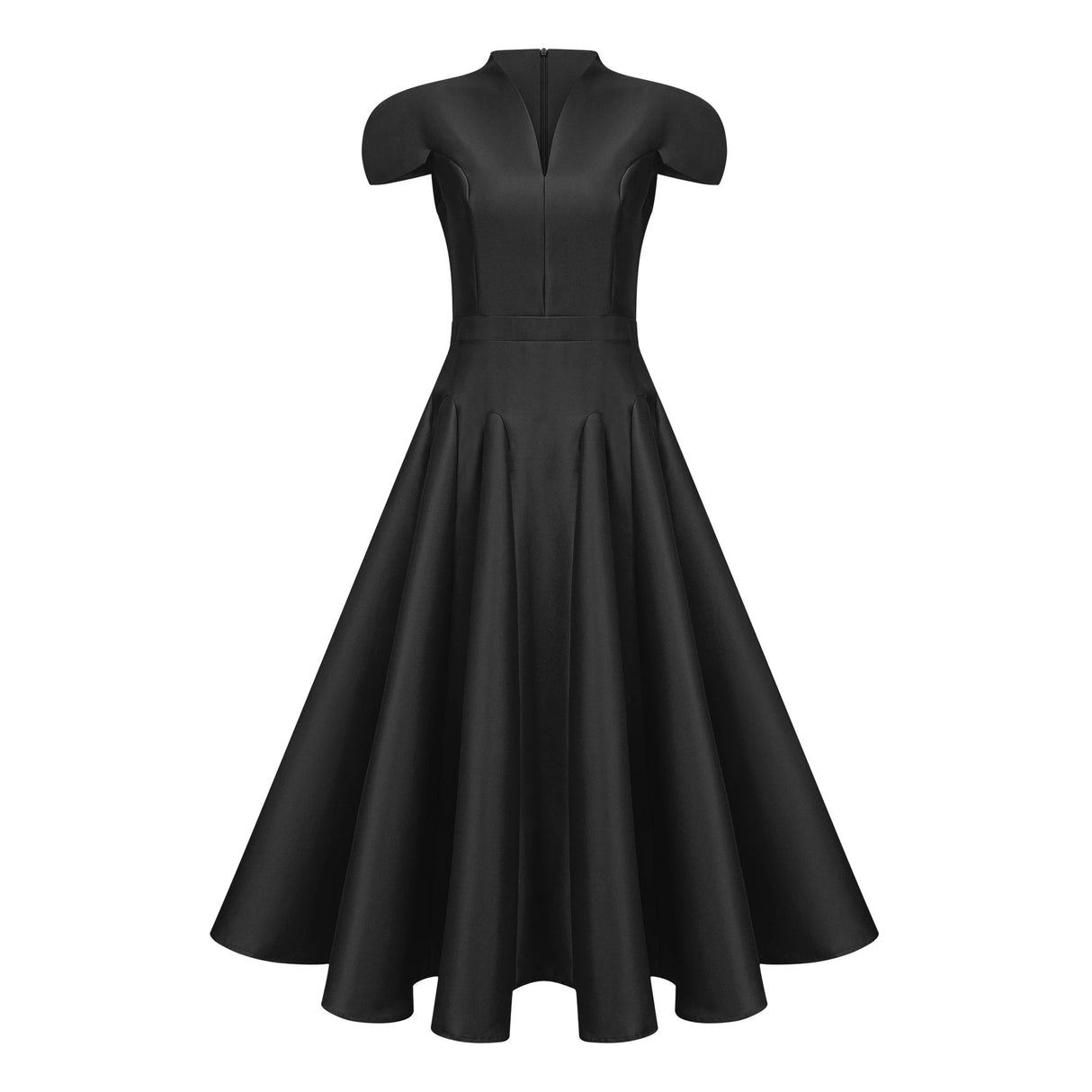 Aventin Black Godet Design Midi Dress