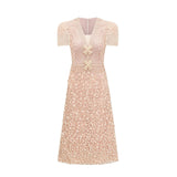 Avery Midi Dress Neutrals Crochet Faux - Flower & Bead