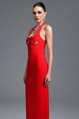 Avery Red Halter Maxi Dress