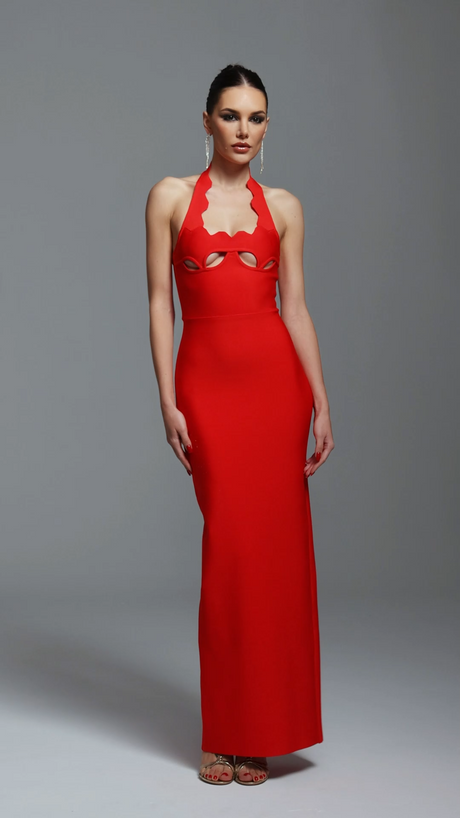 Avery Red Halter Maxi Dress