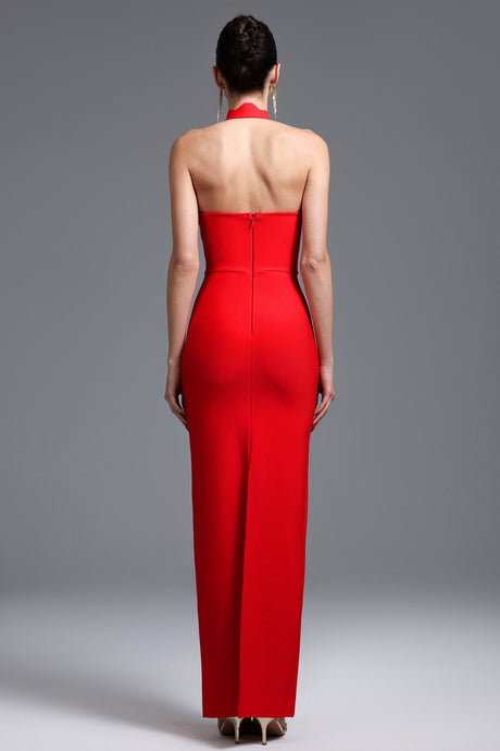 Avery Red Halter Maxi Dress