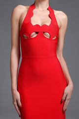 Avery Red Halter Neckline Maxi Dress