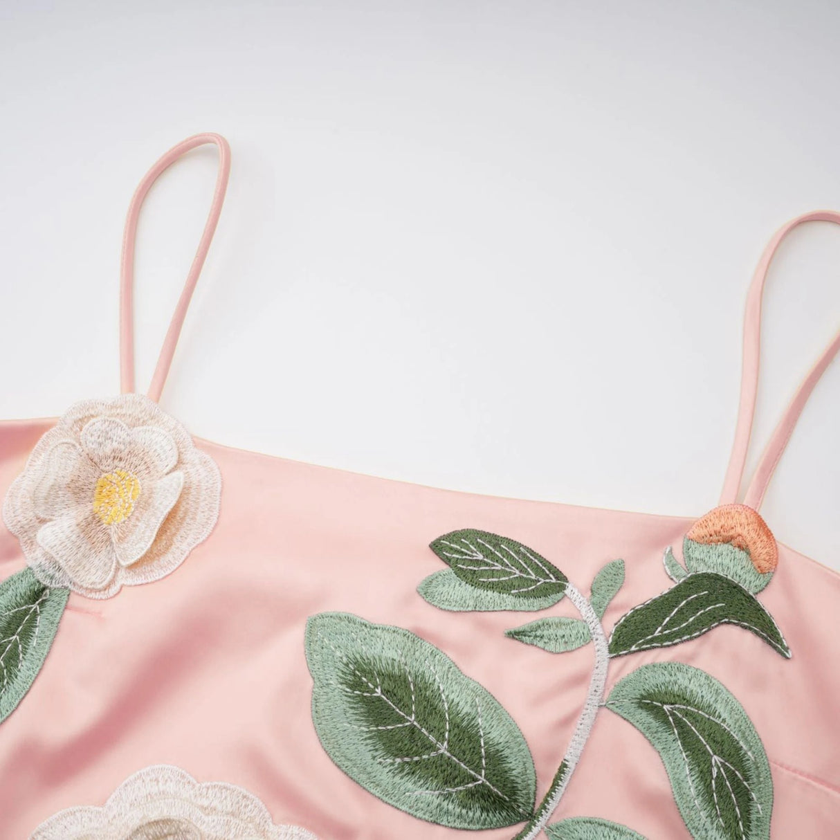 Avril Pink Floral Embroidered Satin Mini Dress