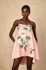 Avril Pink Floral Embroidered Satin Mini Dress