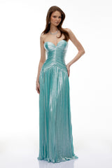 Azar Cobalt Blue Ruched Glossy Maxi Dress