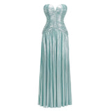 Azar Cobalt Blue Ruched Glossy Maxi Dress