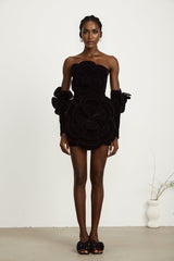 Azura floralappliqué mini dress in Black