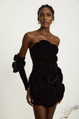 Azura floralappliqué mini dress in Black